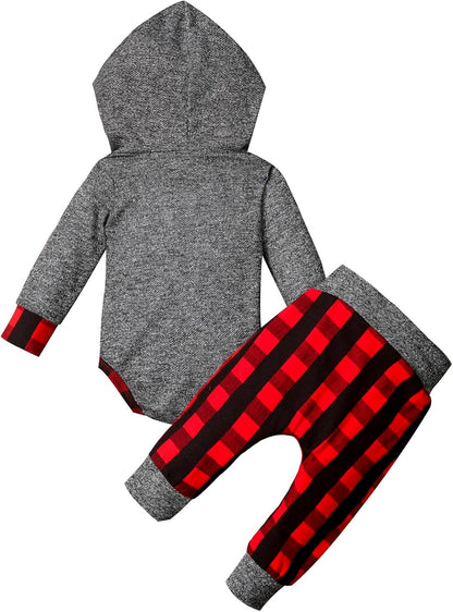 Newborn Baby Boy Clothes Plaid Letter Print Long Sleeve Hoodies + Long Pants 2PCS Fall Winter Outfits Set