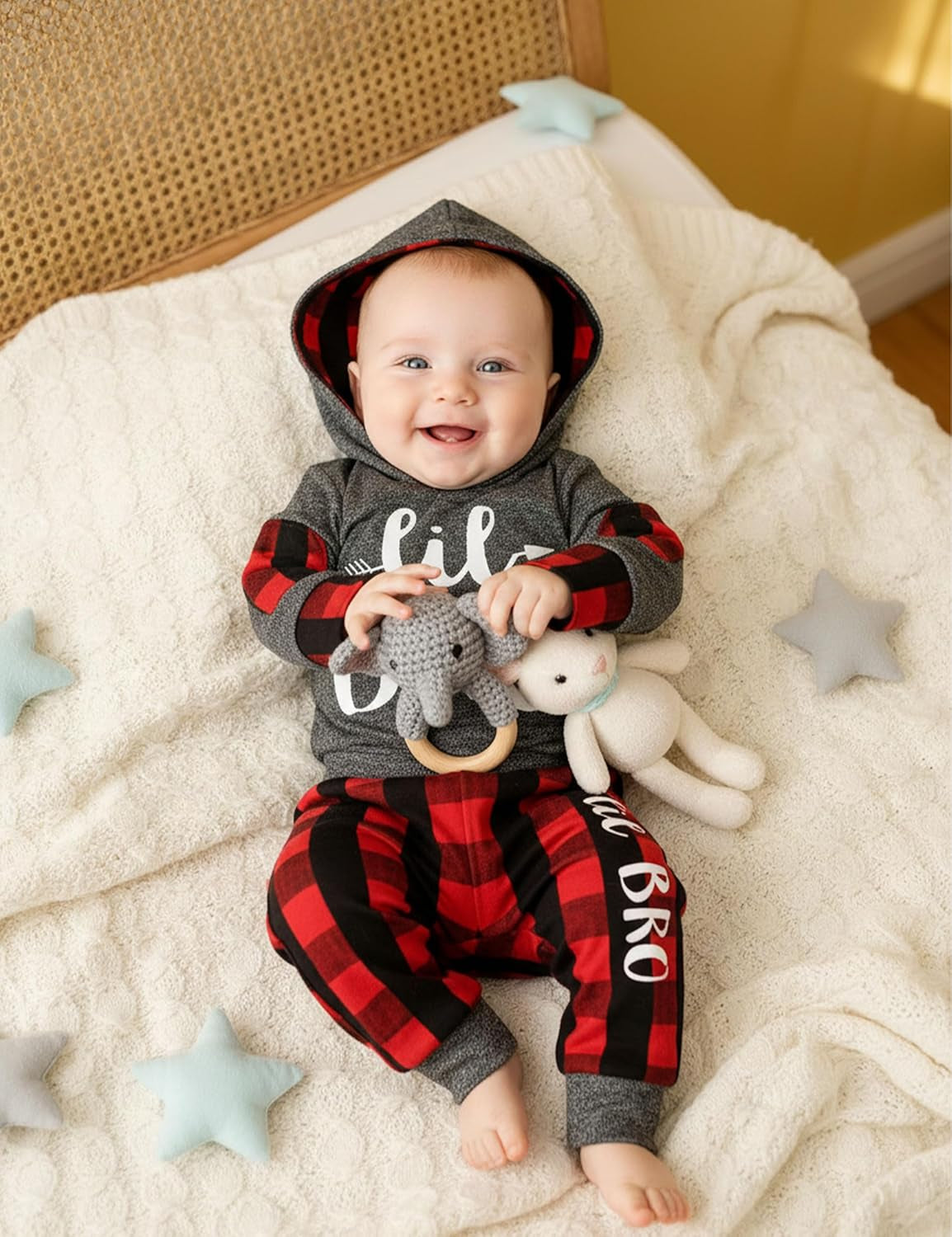 Newborn Baby Boy Clothes Plaid Letter Print Long Sleeve Hoodies + Long Pants 2PCS Fall Winter Outfits Set